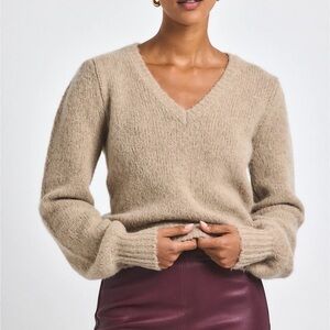 Derek lam plush V-Neck Knit Sweater in Beige